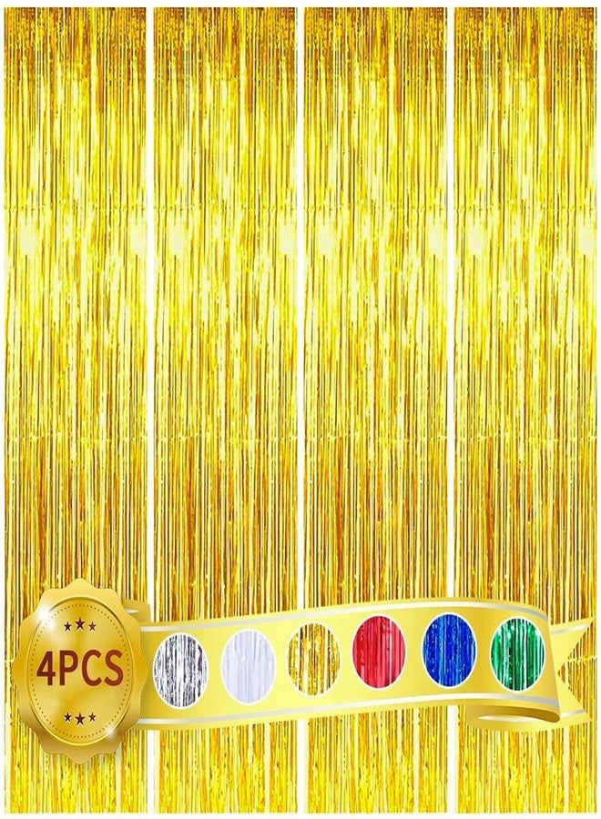 Propsicle Golden Foil Fringe Curtains 4 Pcs (3ft x 6ft) - Shimmer Backdrop for Birthday, Anniversary, Bachelorette, Baby Shower & Party Decoration - Image 1